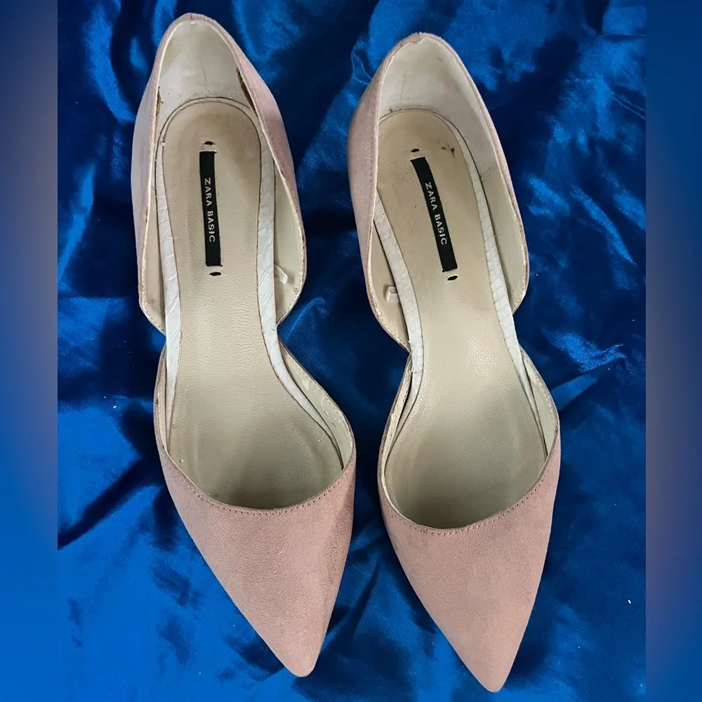 Zara Basic Baby Pink Round Heel Pointed Toe Slingback Women's Shoes Size 37 - Picture 4 of 11